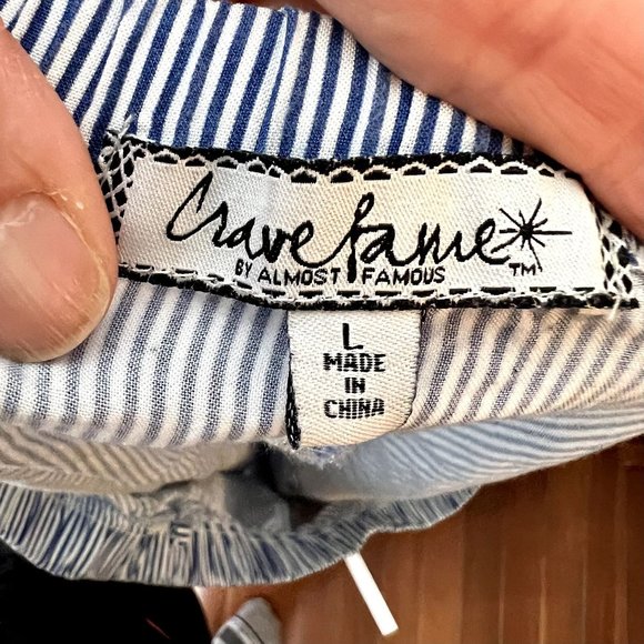 Crave Fame by Almost Famous Blue White Stripe Off the Shoulder Blouse Size L - Picture 5 of 7